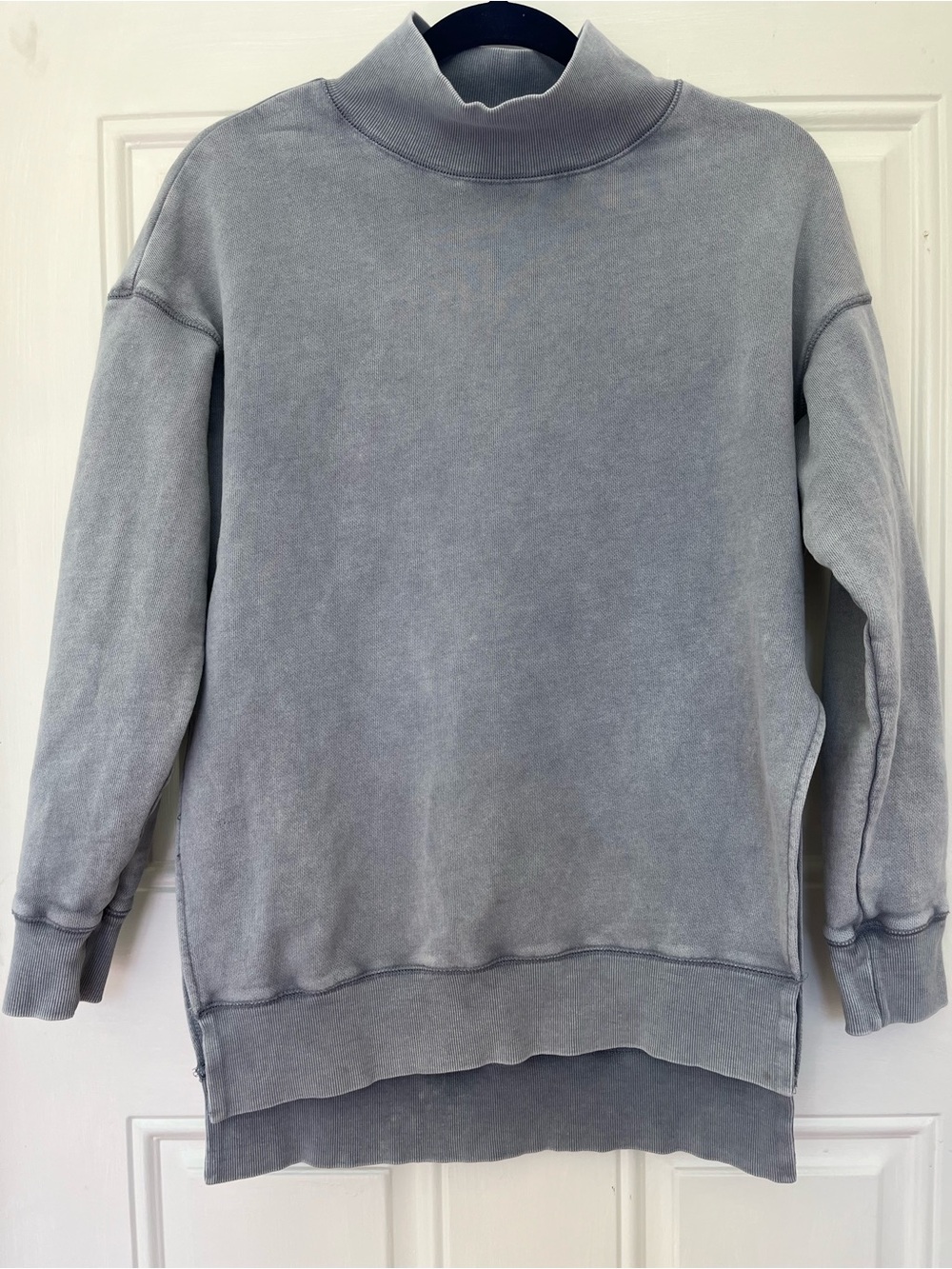 Free People Gray Acid Wash Mock Neck Side Slit Pullover XS